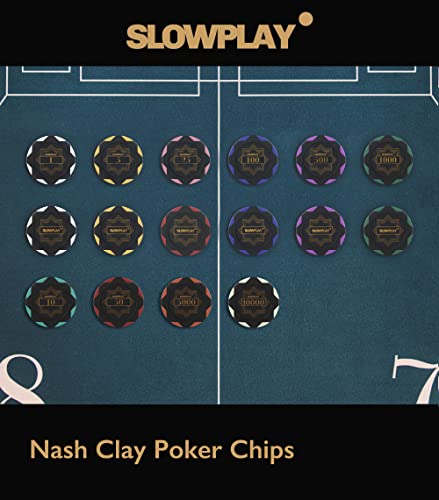 SLOWPLAY Juego de muestras de fichas de póker | Fichas de póquer de Arcilla Nash y fichas de póquer de cerámica | fichas numeradas, fichas en Blanco | 50 Piezas por Paquete
