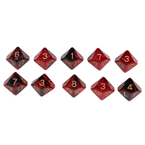 SM SunniMix Dado de Diez Lados D10 Set de 10pcs - Rojo + Negro
