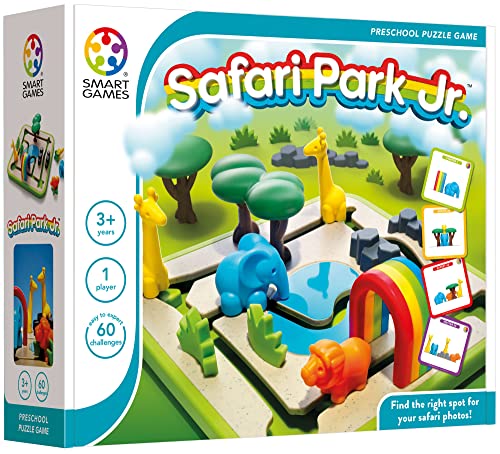 SmartGames Safari Park Jr. Juego de rompecabezas preescolar con 60 desafíos para edades de 3 años en adelante