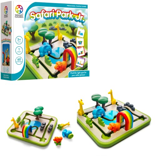 SmartGames Safari Park Jr. Juego de rompecabezas preescolar con 60 desafíos para edades de 3 años en adelante
