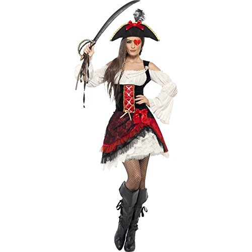 Smiffy'S 23281L Traje De Dama Pirata Glamurosa Con Vestido Y Sombrero, Rojo, L - Eu Tamaño 44-46