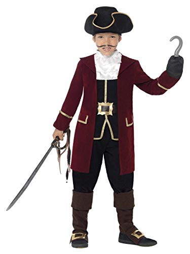 Smiffy'S 43997S Traje De Capitán Pirata De Lujo Con Chaqueta, Falso Chaleco Y Pantalones, Negro, S - Edad 4-6 Años