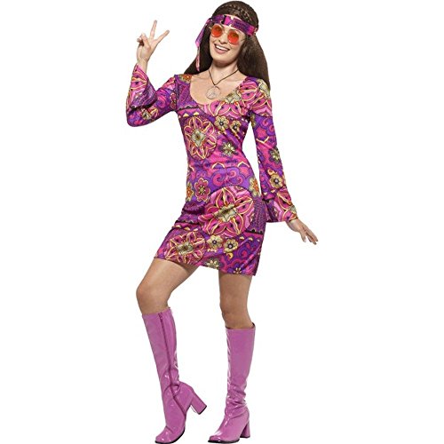 Smiffy'S 45519X1 Disfraz De Chica Hippy Con Vestido, Pañuelo Para El Cuello, Multicolor, Xl - Eu Tamaño 48-50