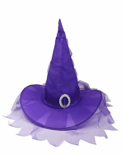 Sombrero de bruja de Halloween de lujo con velo. Sombrero clásico de bruja y mago. (Púrpura)