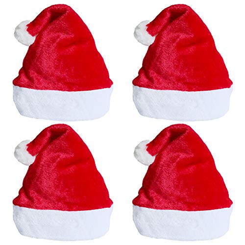 Sombrero de Santa 4 Piezas Unisex Sombreros Rojos de Navidad Sombrero de Felpa de Invierno de Terciopelo Espesar Extra Fiesta de Navidad Gorro de Confort Suministros de Fiesta Festiva de año Nuevo