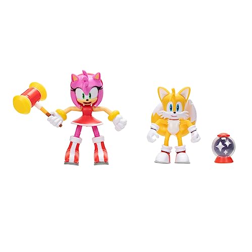 Sonic – Pack de 2 Figuras Tails y Amy de 10 cm con Accesorios Totalmente Articuladas – Figuras con Decoración y Detalles Únicos - Juguete Niños 3 Años +