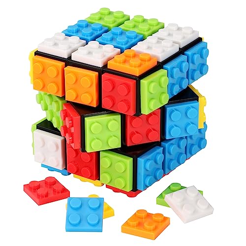 Speed Rubix Cube 3 x 3, Cubo Mágico Build-on Ladrillo 2 en 1 Juguetes Cubo de Velocidad y Rompecabezas Puzzle de Cubos Compatible con Lego para Niños Adultos