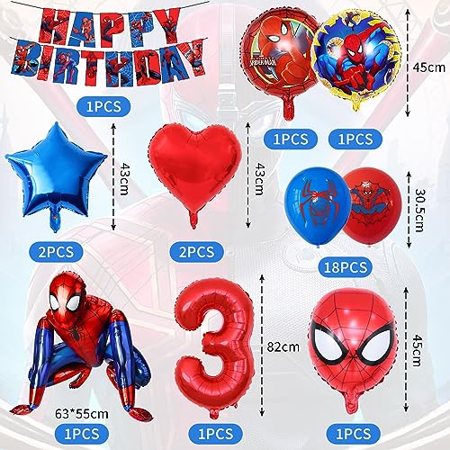 Spiderman Cumpleaños 3 Años, 3D Globos de Spiderman Decoracion Cumpleaños para Fiesta, Globos de Spider Héroe, Spiderman Decoración Cumpleaños Niños (3 Años)