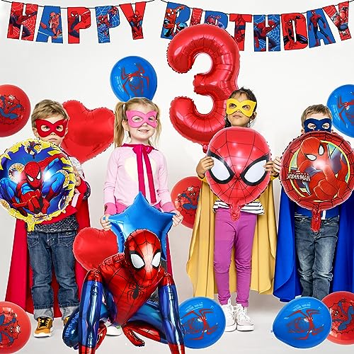 Spiderman Cumpleaños 3 Años, 3D Globos de Spiderman Decoracion Cumpleaños para Fiesta, Globos de Spider Héroe, Spiderman Decoración Cumpleaños Niños (3 Años)