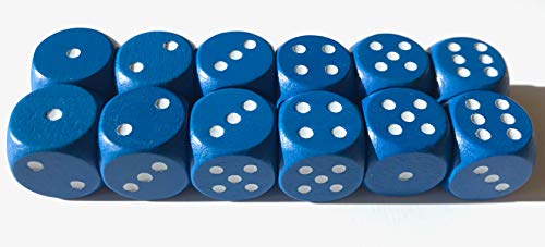 Spieltz 12 dados de madera de colores para juegos de mesa, 16 mm, color azul, W6 / D6, fabricados en Alemania/producidos en Alemania (12 dados, azul con ojos blancos)