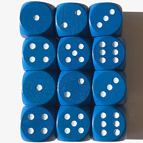 Spieltz 12 dados de madera de colores para juegos de mesa, 16 mm, color azul, W6 / D6, fabricados en Alemania/producidos en Alemania (12 dados, azul con ojos blancos)