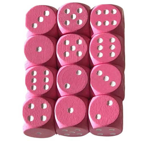 Spieltz D6 Standard D6 - Cubo de madera para juegos de mesa, color rosa, 16 mm, fabricado en Alemania (accesorios para juegos de mesa) (12 dados, rosa con ojos blancos)