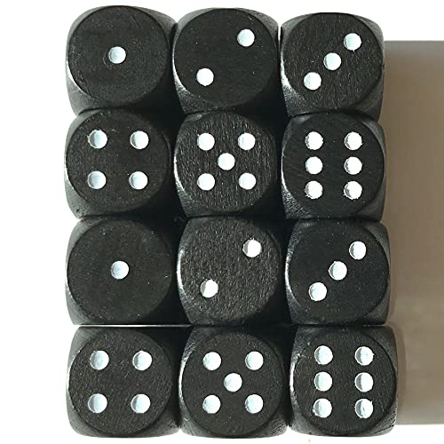 Spieltz Dados de madera de color negro para juegos de mesa, 16 mm, fabricados en Alemania (12 cubos negros con ojos blancos)