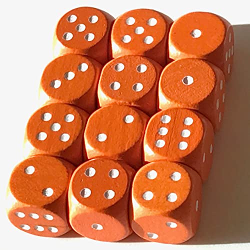 Spieltz Dados de madera estándar para juegos de mesa, 16 mm, fabricados en Alemania (accesorios de juego de tabla) (12 dados, naranja con ojos blancos)