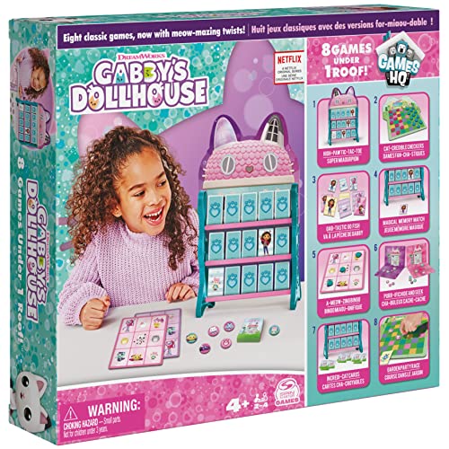 Spin Master Gabby's Dollhouse, Games HQ Checkers Tic TAC Toe Memory Match Go Fish Bingo Tarjetas Juegos de Mesa Juguetes Regalo Netflix Accesorios de Fiesta para niños a Partir de 4 años (6065857)