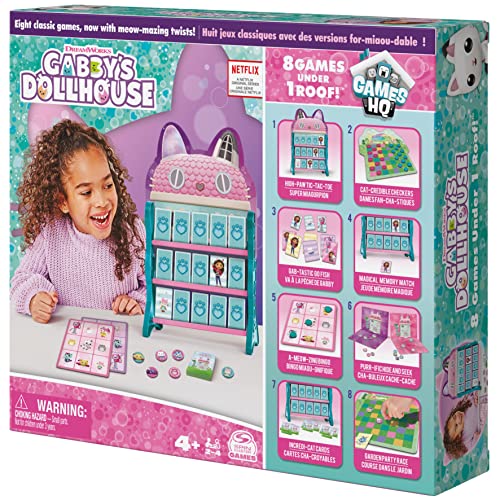 Spin Master Gabby's Dollhouse, Games HQ Checkers Tic TAC Toe Memory Match Go Fish Bingo Tarjetas Juegos de Mesa Juguetes Regalo Netflix Accesorios de Fiesta para niños a Partir de 4 años (6065857)