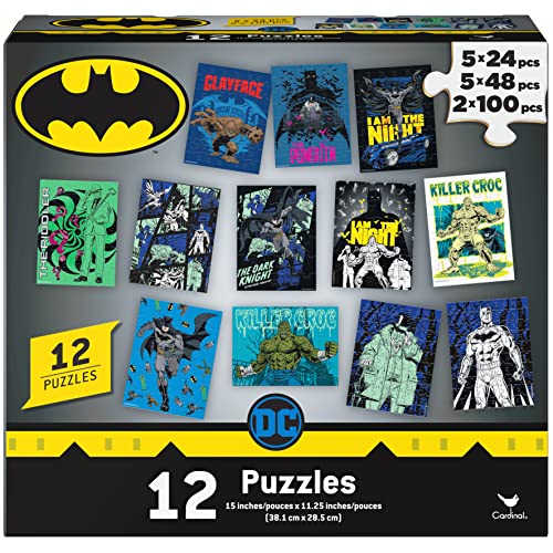 Spin Master Games DC Comics, Batman 12 Pack Jigsaw Puzzles Superhero Gotham Killer Croc Dark Knight Clayface Riddler Penguin, for Adults & Kids Ages 4 and up