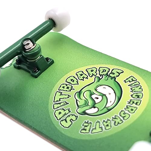 SPITBOARDS 34 mm x 96 mm Pro Fingerboard Set-Up (Complete) | Real Wood Deck | Pro Trucks with Lock Nuts | Polyurethane Pro Wheels with Bearings | Round Emblem (Green Version)