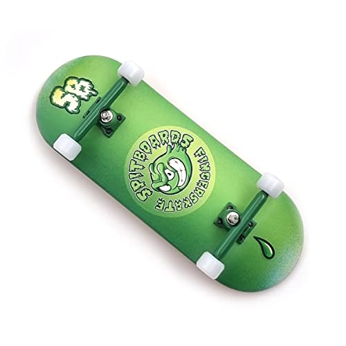 SPITBOARDS 34 mm x 96 mm Pro Fingerboard Set-Up (Complete) | Real Wood Deck | Pro Trucks with Lock Nuts | Polyurethane Pro Wheels with Bearings | Round Emblem (Green Version)