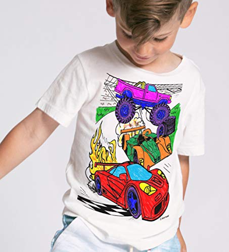 Splat Planet Camiseta Coches para niños. con impresión para Pintar y Colorear. Incluye 10 Colores mágicos Lavables. Cumpleaños Infantil. (12-13 años)