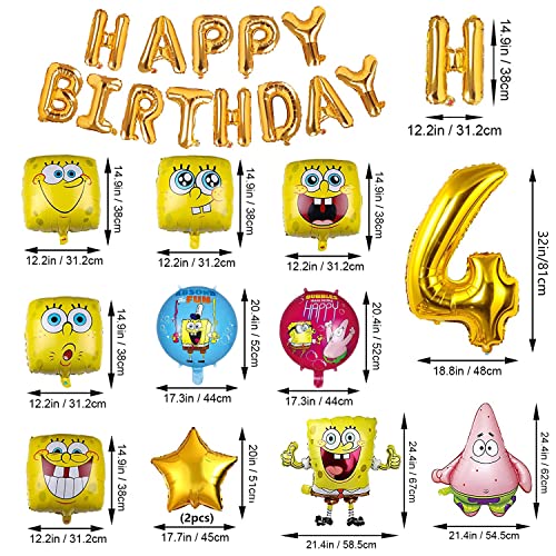 Spongebob Globo De Cumpleaños, 16 Piezas Bob Esponja Decoración de Fiesta de Globos, Bob Esponja Globo, Spongebob Cumpleaños Pancarta, Para la Decoración de la Fiesta de Cumpleaños de 4 años