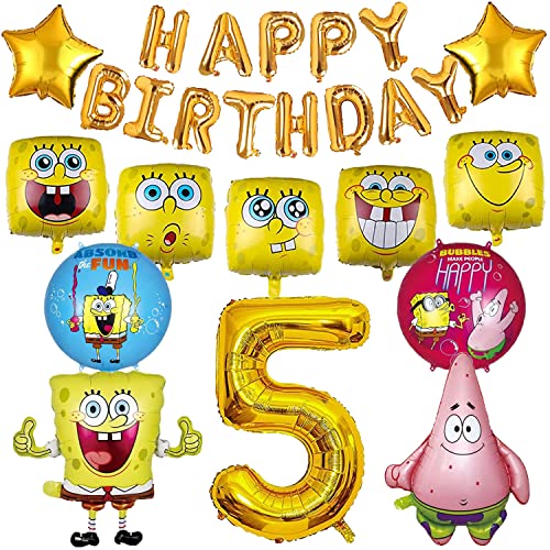 Spongebob Globo De Cumpleaños, 16 Piezas Bob Esponja Decoración de Fiesta de Globos, Bob Esponja Globo, Spongebob Cumpleaños Pancarta, Para la Decoración de la Fiesta de Cumpleaños de 5 años