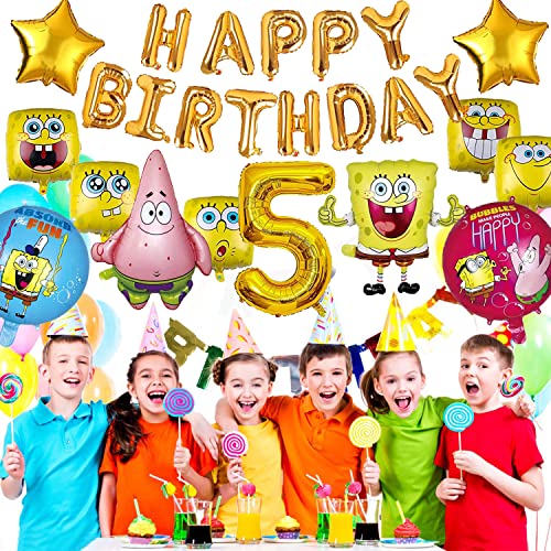Spongebob Globo De Cumpleaños, 16 Piezas Bob Esponja Decoración de Fiesta de Globos, Bob Esponja Globo, Spongebob Cumpleaños Pancarta, Para la Decoración de la Fiesta de Cumpleaños de 4 años
