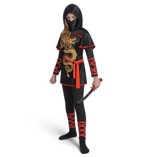 Spooktacular Creations Black and Red Ultimate Ninja Warrior Dragon Disfray para niños, niñas, vestido de disfraz de Halloween Up-L