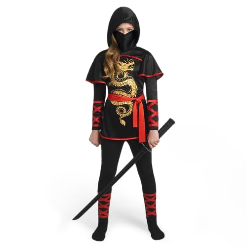 Spooktacular Creations Black and Red Ultimate Ninja Warrior Dragon Disfray para niños, niñas, vestido de disfraz de Halloween Up-L