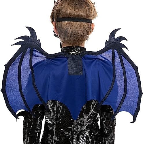 Spooktacular Creations Disfraz de dragón negro y azul con alas y máscara - Traje de Halloween para fiestas de niños, cosplay-M