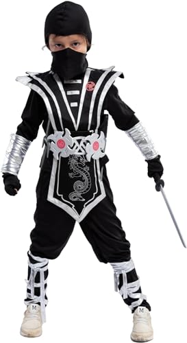 Spooktacular Creations Juego de disfraces Silver Ninja Deluxe con accesorios de espuma Ninja, juguetes para niños, atuendo de Kung Fu, Ideas de Halloween