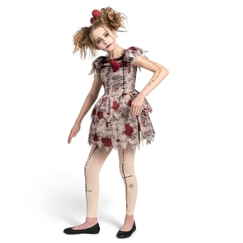 Spooktacular Creations Niños Voodoo Costume, Voodoo Doll Dress Costume for Girls Halloween Dress up, Juegos de rol y fiestas de disfraces (Small (5-7 yrs), White+Red)