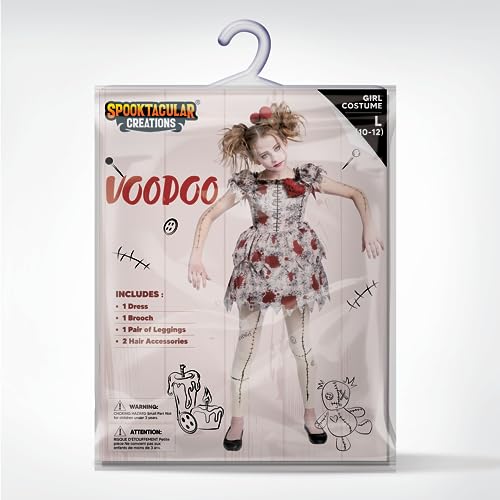 Spooktacular Creations Niños Voodoo Costume, Voodoo Doll Dress Costume for Girls Halloween Dress up, Juegos de rol y fiestas de disfraces (Small (5-7 yrs), White+Red)