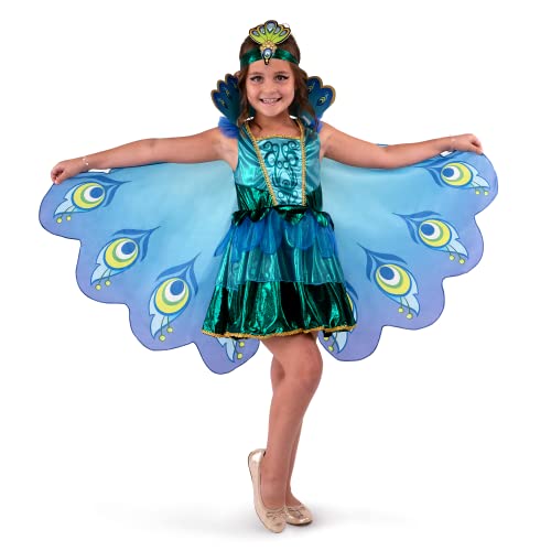 Spooktacular Creations Peacock Dress with Feather Wings and Headband for Girls Halloween Costume and Animal Costumes for Kids (Small (5 – 7 yrs))