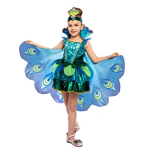 Spooktacular Creations Peacock Dress with Feather Wings and Headband for Girls Halloween Costume and Animal Costumes for Kids (Small (5 – 7 yrs))