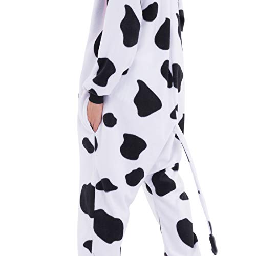 Spooktacular Creations - Pijama de Peluche Unisex para Adulto, Disfraz de Vaca de una Pieza (Mediano)