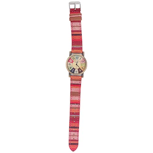 SPYMINNPOO Reloj con Diseño de Arcoíris, Estilo Bohemio Multicolor, Botón de Piel Sintética de Latón, Reloj Hippie para Mujer para Regalo de Cumpleaños (Rojo)