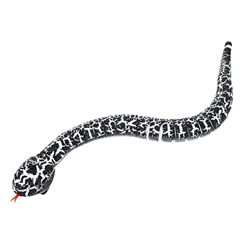 Srliya Serpiente teledirigida, Carga USB Control infrarrojo Ultra realista con lengua de serpiente Retráctil, Juguete para animales RC durante más de 8 Años(Blanco y Negro)