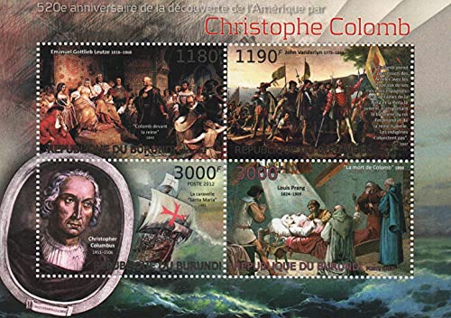 Stamps Hoja de Christopher Colón Discovery of America Burundi 2012
