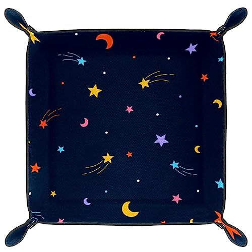 Stars Moon Rolling Dice Games Tray Leather Square Jewelry Trays Folding Key Coin Candy Storage Box