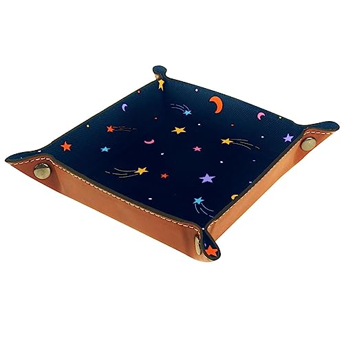Stars Moon Rolling Dice Games Tray Leather Square Jewelry Trays Folding Key Coin Candy Storage Box
