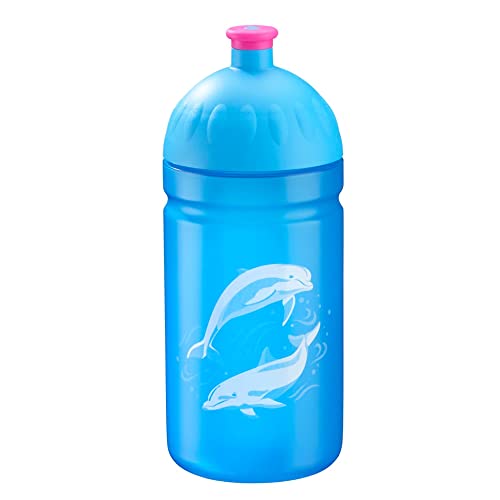 Step by Step Dolphin Pippa - Botella antigoteo, apta para lavavajillas, sin BPA, para escuela, guardería, bebidas calientes y carbonatadas, 0,5 L, color gris y azul
