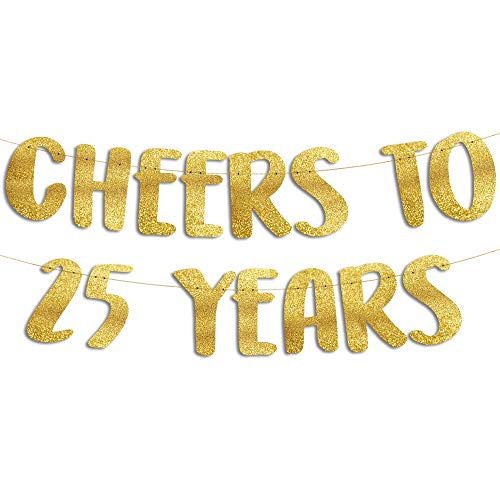 Sterling James Co. Saludos a los 25 años Pancarta dorada con purpurina - 25 Aniversario y decoraciones para fiestas de cumpleaños