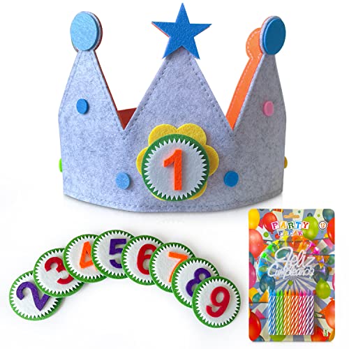 STIGORVI Corona de feliz cumpleaños de regalo | velas infantiles para fiesta de 1 año