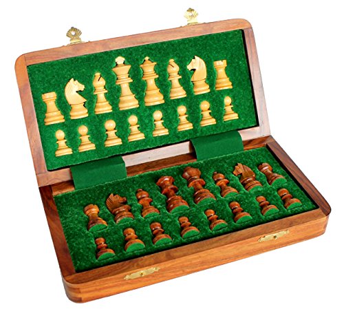 StonKraft Juego de ajedrez Hecho a Mano de Madera Premium de 31 x 31 cm - Juego magnético de Madera Plegable con Almacenamiento