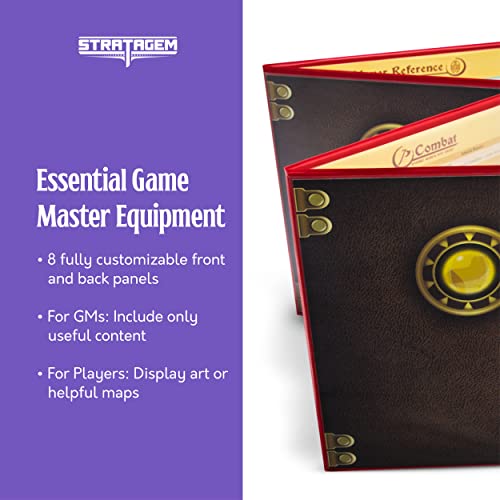 Stratagem The Master's Tome - Pantalla GM personalizable de 4 paneles con inserciones gratuitas – borrado en seco, accesorio de juego y de amo del calabozo para campañas de mesa RPG.