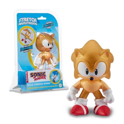Stretch - Gold Mini Sonic, muñeco elástico de Color Dorado, Que se estira, Erizo de los Videojuegos clásicos de tamaño pequeño, se dobla, retuerce y vuelve a su Forma Original
