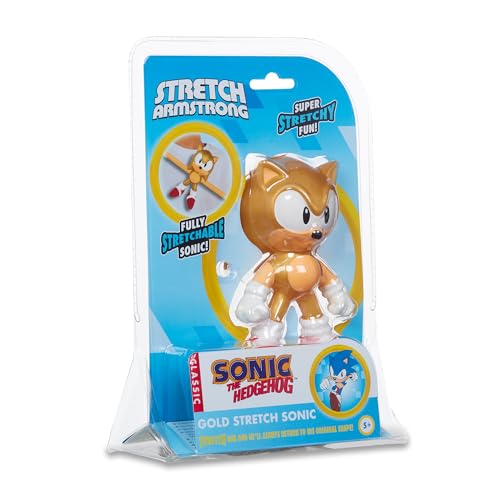 Stretch - Gold Mini Sonic, muñeco elástico de Color Dorado, Que se estira, Erizo de los Videojuegos clásicos de tamaño pequeño, se dobla, retuerce y vuelve a su Forma Original