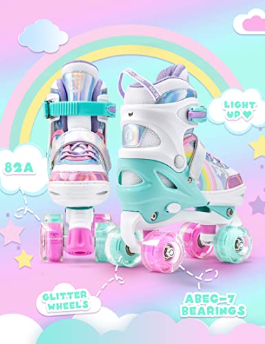 Sulifeel Rainbow Unicorn Ruedas Patines Roller con Luces Ajustables para Niñas y Niños