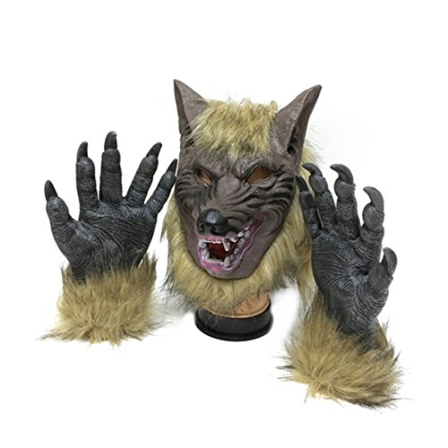 SUNREEK Traje de Hombre Lobo Guantes de Garras de Lobo y máscara para Halloween, Fiesta de Disfraces Cosplay